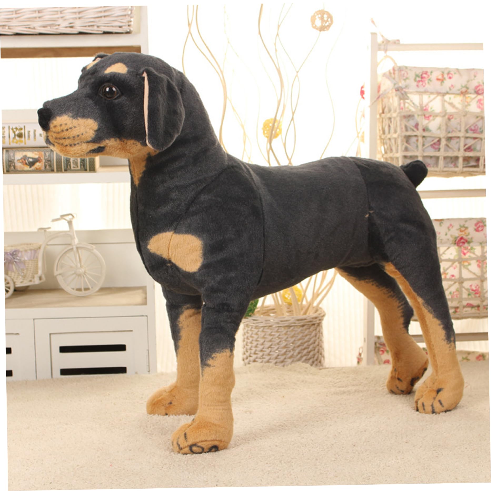 Hunde-Plüschtier, 50, 8 cm, selbststehend, realistisch, schwarzer Hund, Stofftier mit integriertem Rahmen