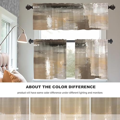 Miniatura 69 de Cenefas de cocina modernas con patrón de cobre marrón dorado para ventanas, cenefas opacas abstractas de marcas de arañazos y cortinas opacas