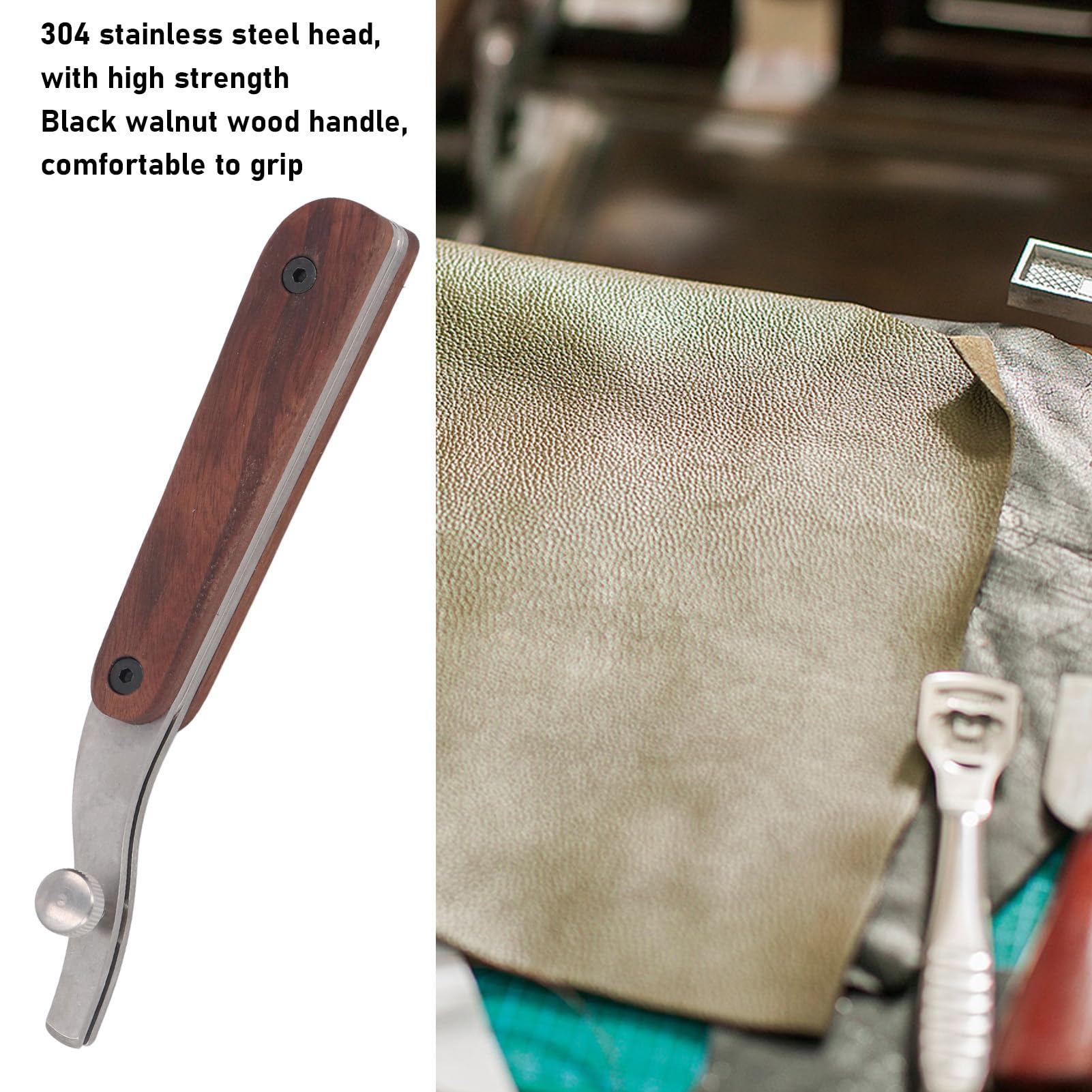 Creaser para bordes de cuero, herramienta de doblado de bordes de cuero, herramienta de costura de cuero de alta calidad, acero inoxidable 304, con elegante mango de madera, ideal para