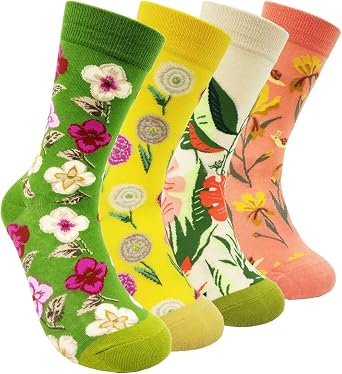 HSELL Womens Novelty Socks with Colorful Flower Design Fancy Gift for Mom Lady Breathable Cotton Socks for Daily Wear
