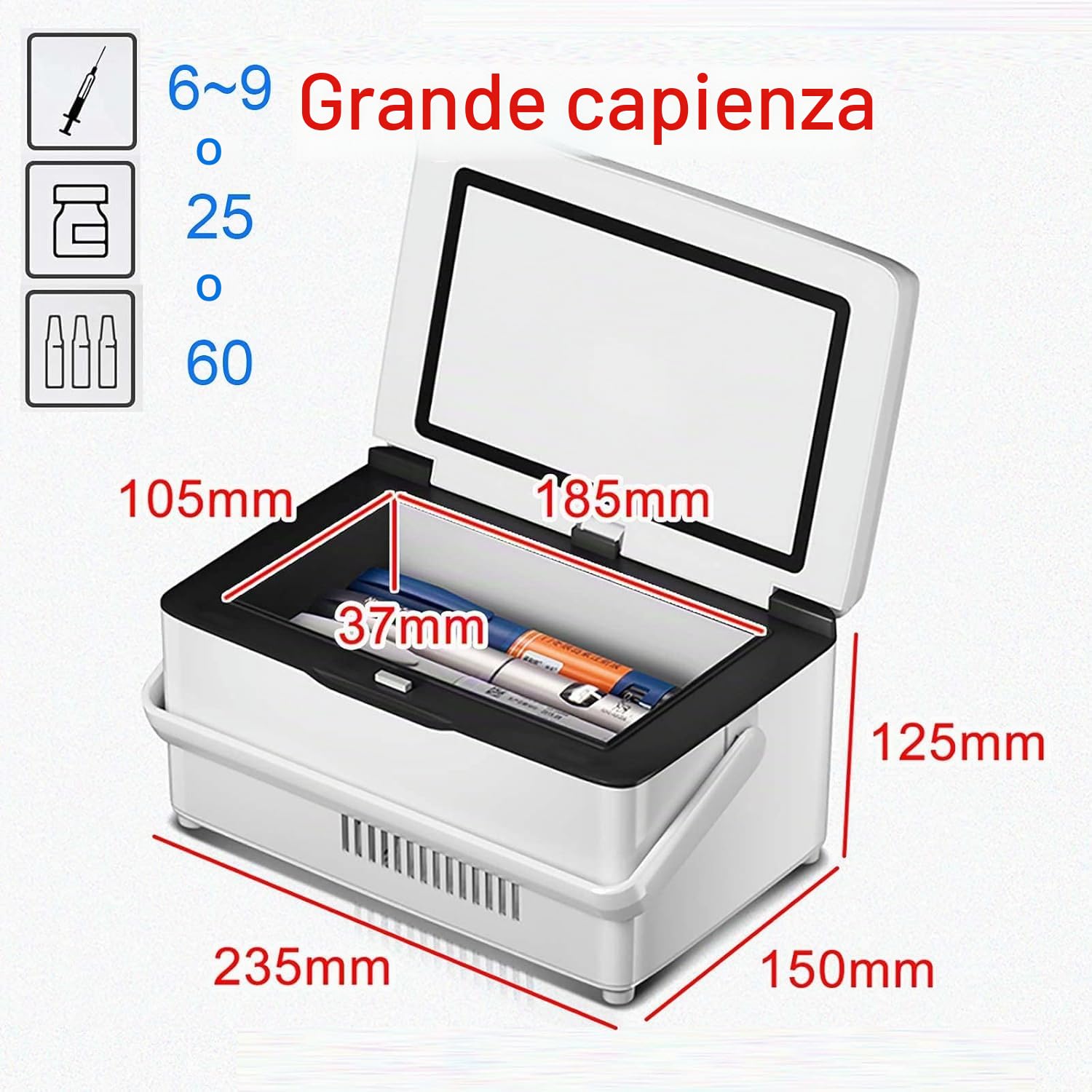 Generico Mini Frigorifero Portatile per Insulina – Frigo Medico a Temperatura Costante, Raffreddamento Rapido 2-8℃, Display LED, Silenzioso & Portatile per Viaggio, Casa & Auto