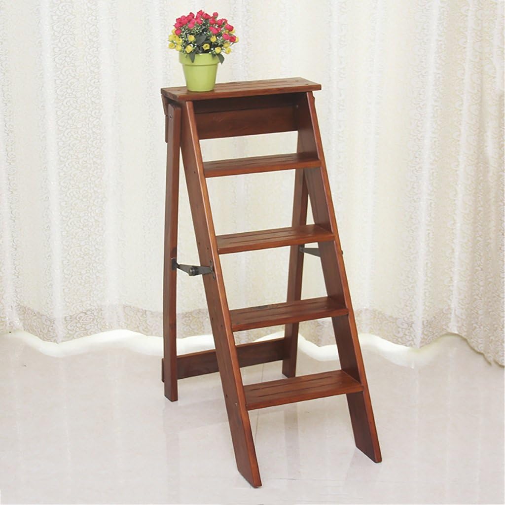 Folding Chair Stairs Multifunction Dual Use Solid Wood 5 Steps, 2 Colors, 34 * 59 * 88M (Color : Light Walnut)