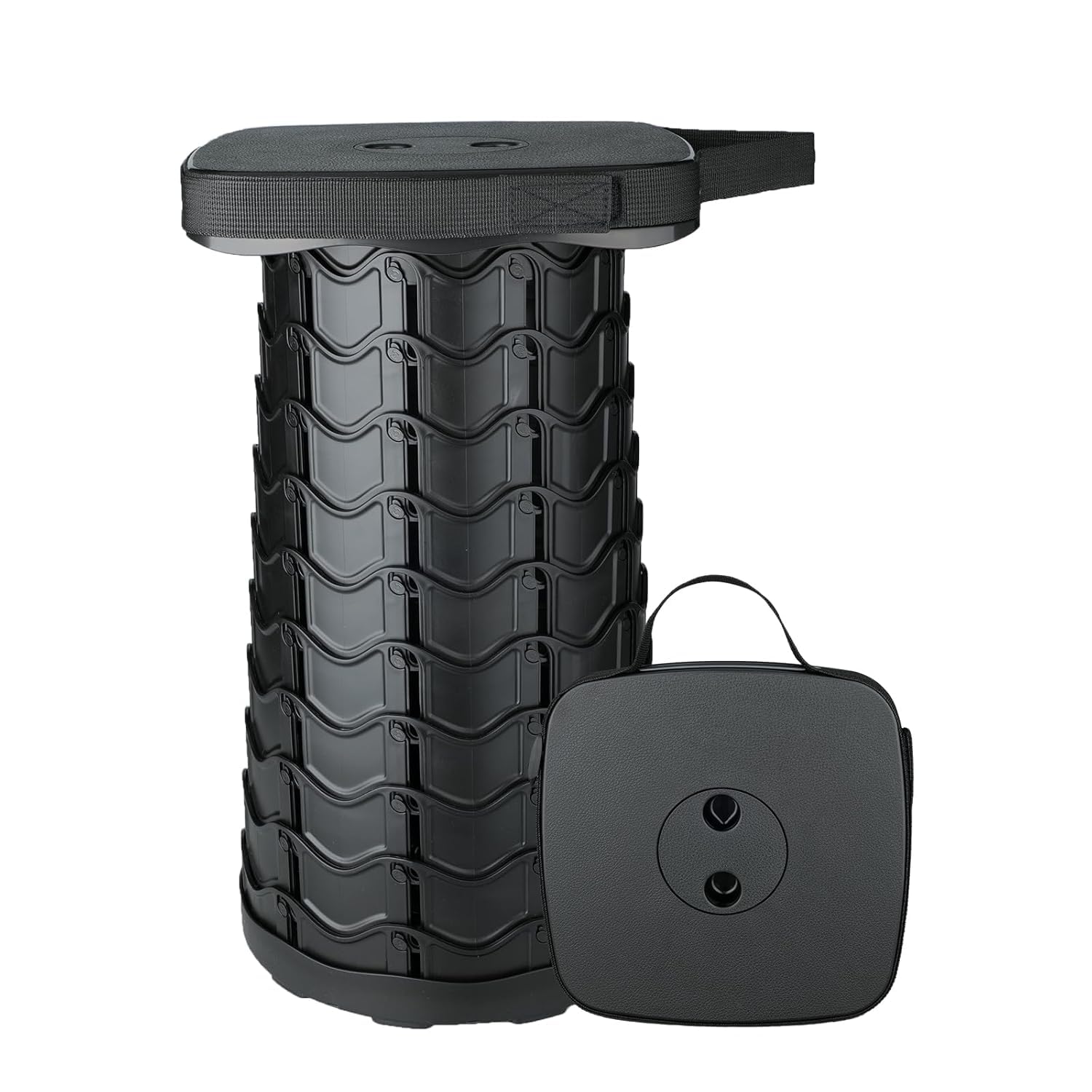 SIMESTICH Portable Collapsible Stool for Camping, Fishing, Hiking, BBQ – Folding Stool with 484 LB Load Capacity – Lightweight Retractable Plastic Stool – Black, Square, Indoor/Outdoor Use-image-4