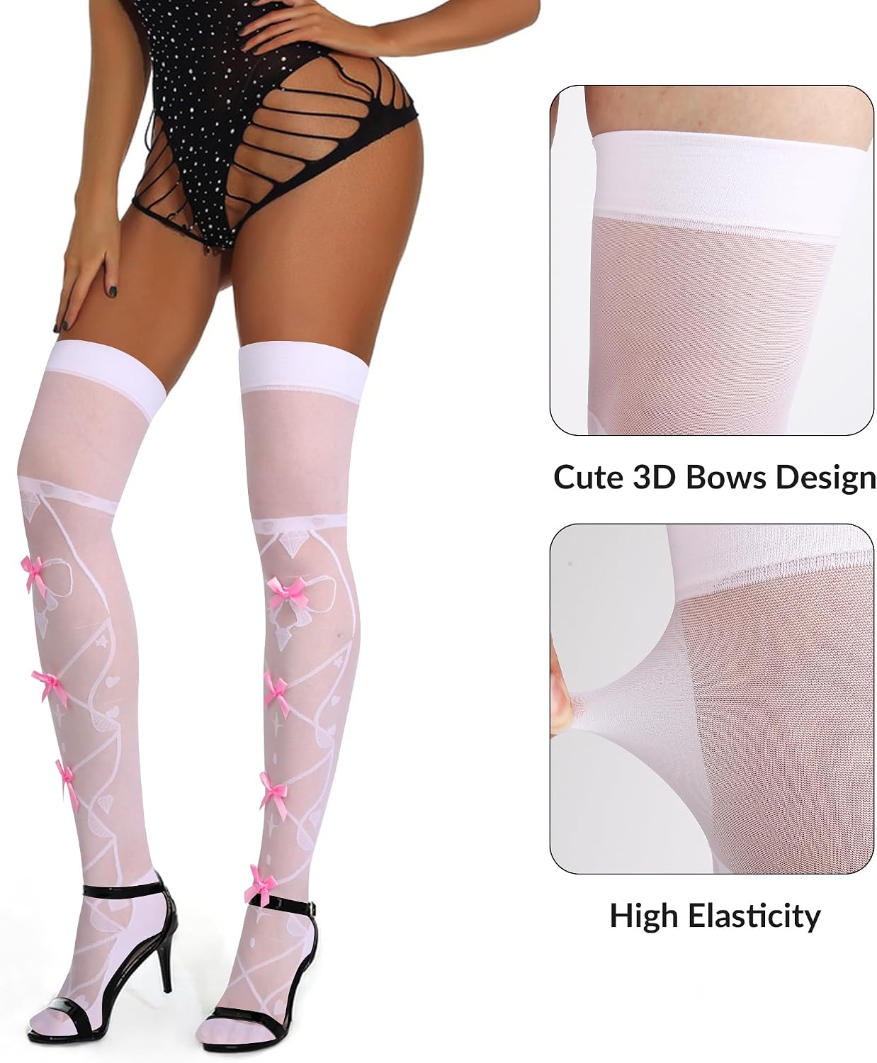 Violet Mist Bow Thigh Highs Stockings for Women Girls Over the Knee High Stockings with Satin Ribbon Bow Christmas Stockings