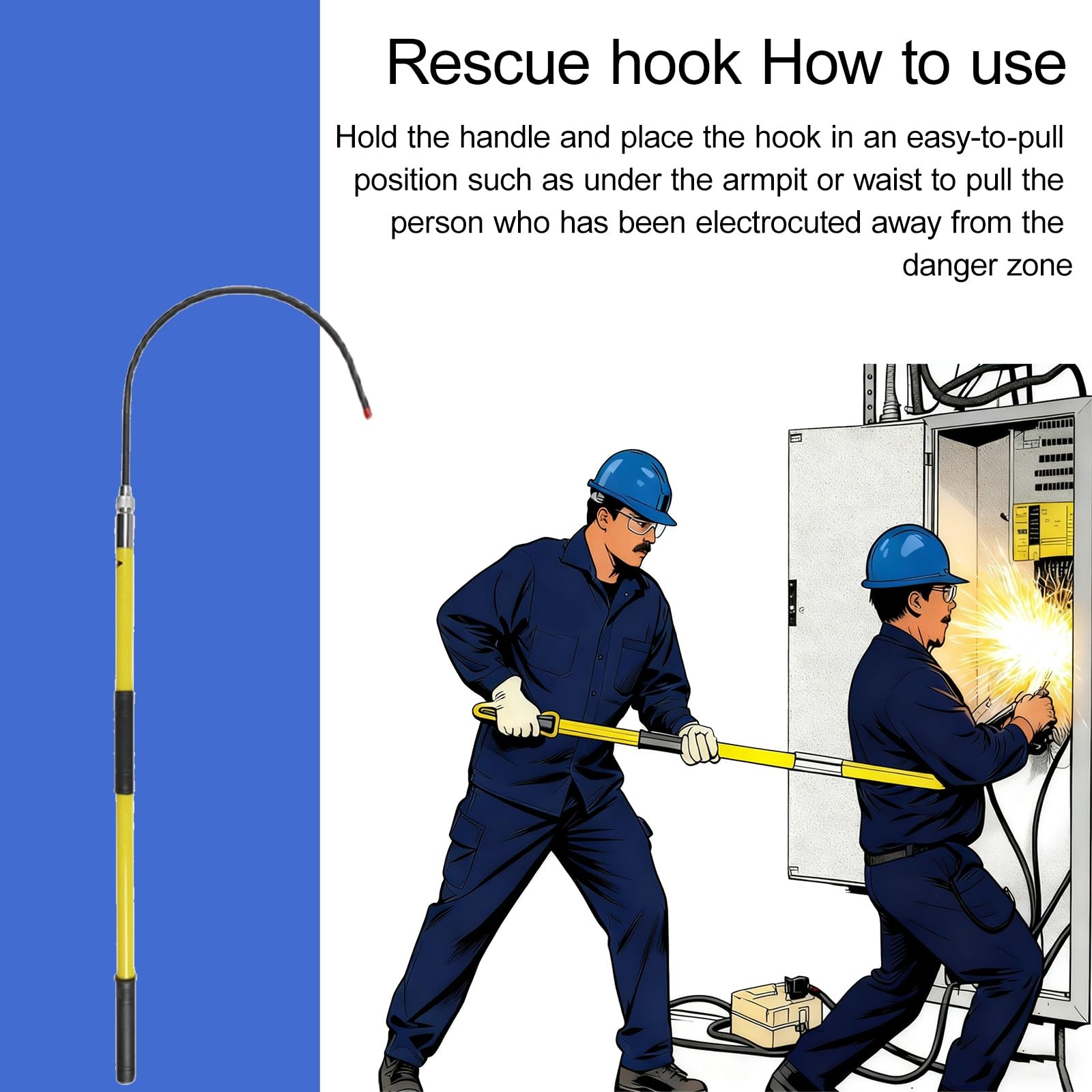 Gancio di Soccorso Professionale Isolato Asta Isolante in Resina epossidica Gancio Staccabile da 45 cm Strumento di Sicurezza Contro Le folgorazioni per riparazioni di Veicoli elettrici incendi elett