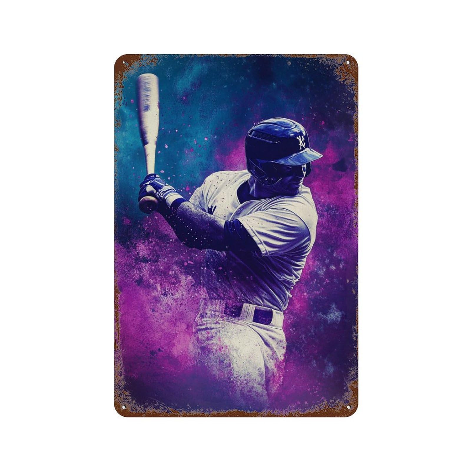 Vintage Metal Tin Sign Baseball Player in Action -1 11.8"x7.9", Classic Wall Plaque for Pub, Kitchen And Man Cave Decor