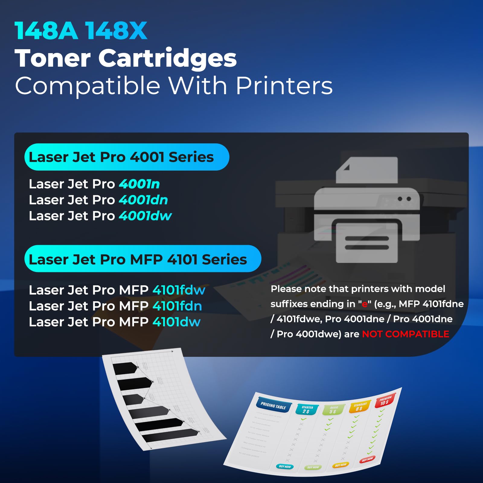 148A Toner Cartridge 4001n 4101fdw 4001dn Toner 2 Pack Replacement for HP 148A 148X Toner Cartridges Black HP148A HPW1480A HP148X Work with HP Laser Jet Pro 4001n 4001dn 4001dw MFP 4101fdw 4101fdn