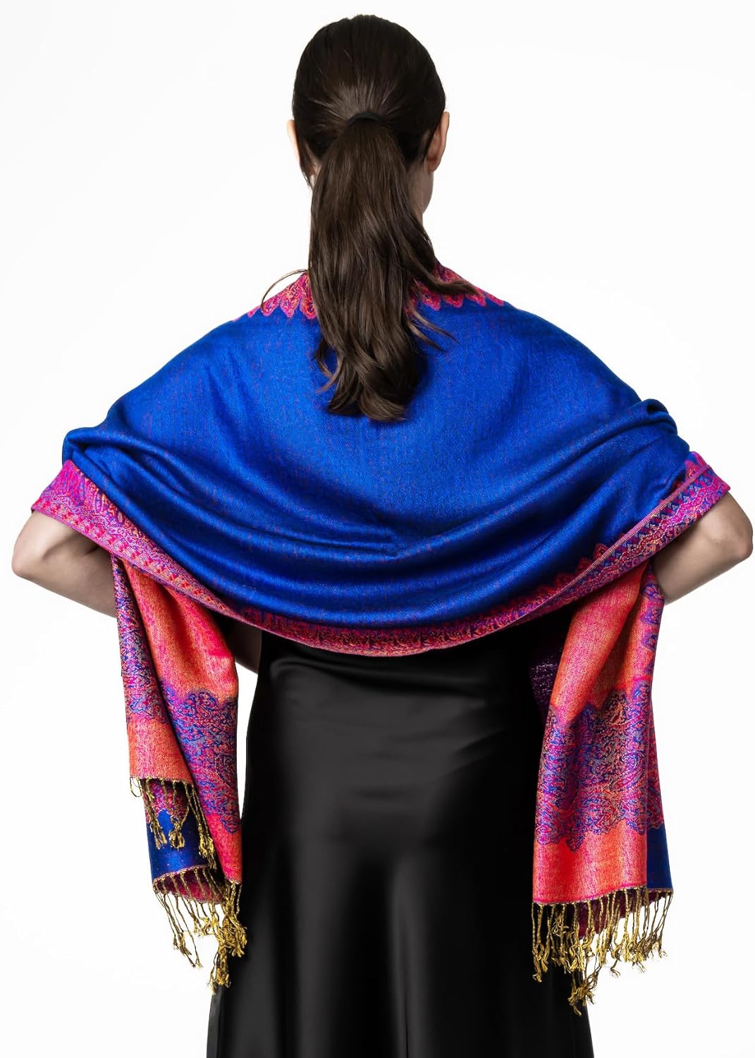 Achillea Elegant Reversible Paisley Border Pashmina Shawl Wrap Scarf - Image 4