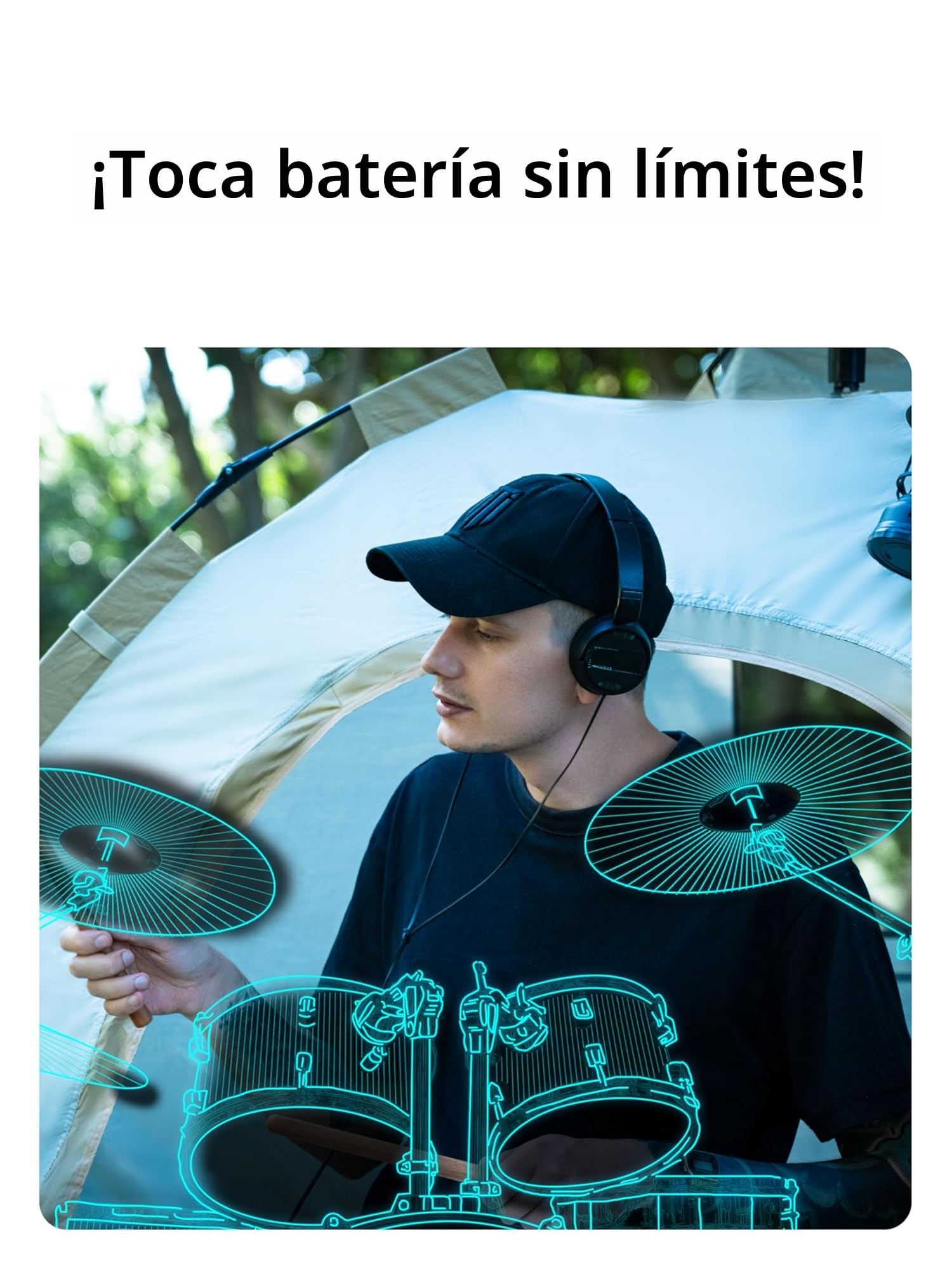 AeroBand - Batería electrónica PocketDrum2 MAX (versión 2024), baquetas de aire y pedales y adaptador Bluetooth, toca la batería en cualquier lugar y en cualquier momento (auriculares incluidos)
