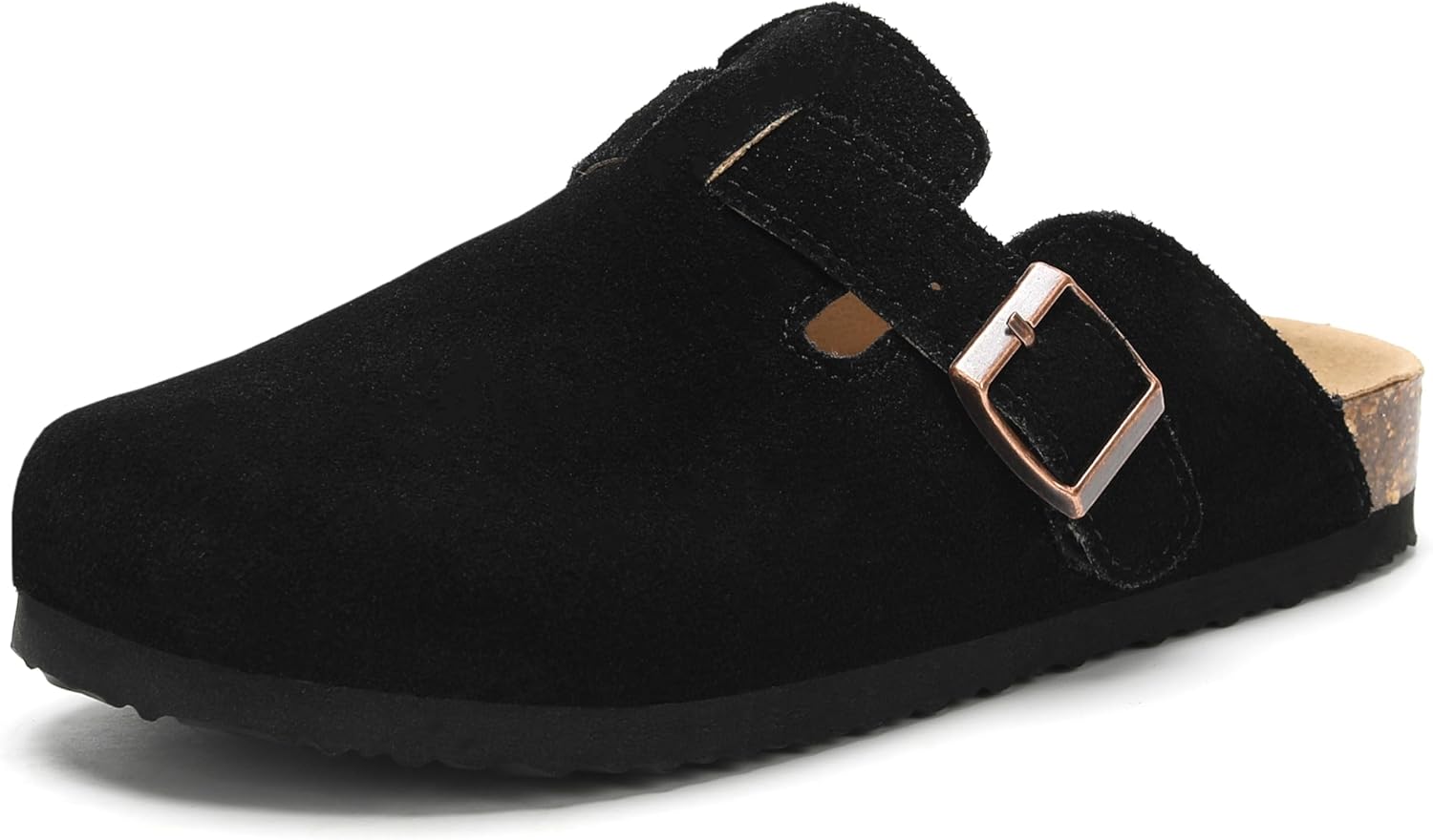 Women's Suede Clogs Men's Leather Mules Cork Footbed Sandals Slip-on Potato Shoes with Arch Support