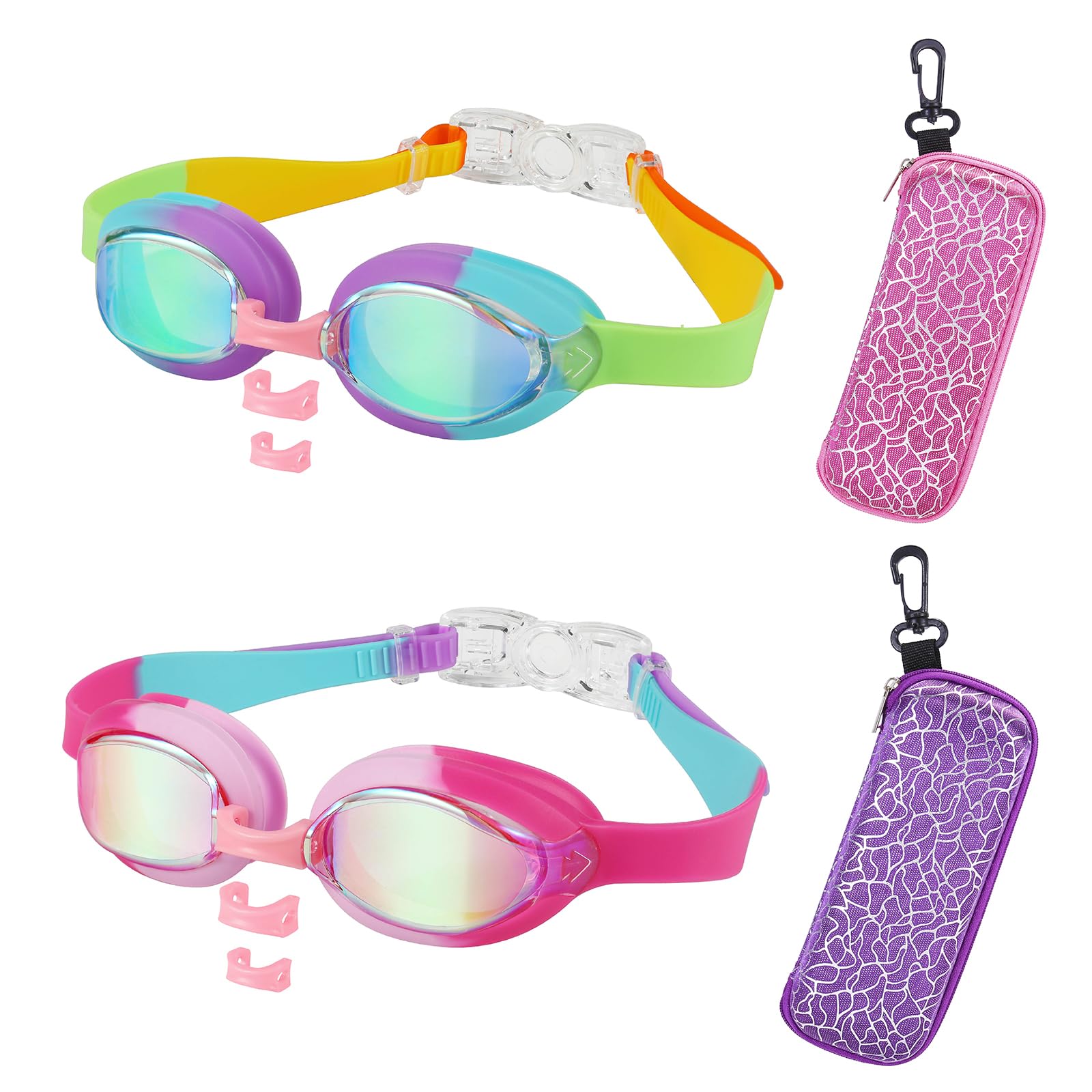 RUIGAO Kids Swim Goggles Age 3-14,2 Pack Swimming for Goggles Children/Boys/Girls with Case