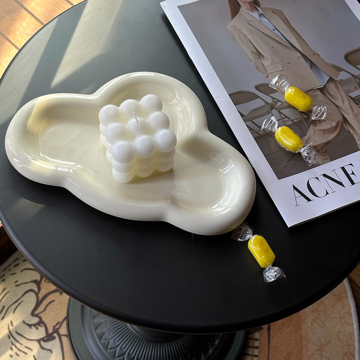 Jewelry Dish Trinket Tray for Women, Ring Dish Holder, Unique Cloud Shape Ceramic Plate Cute Things Vanity Aesthetic Room Decor Mother's Day Birthday (): Crème
