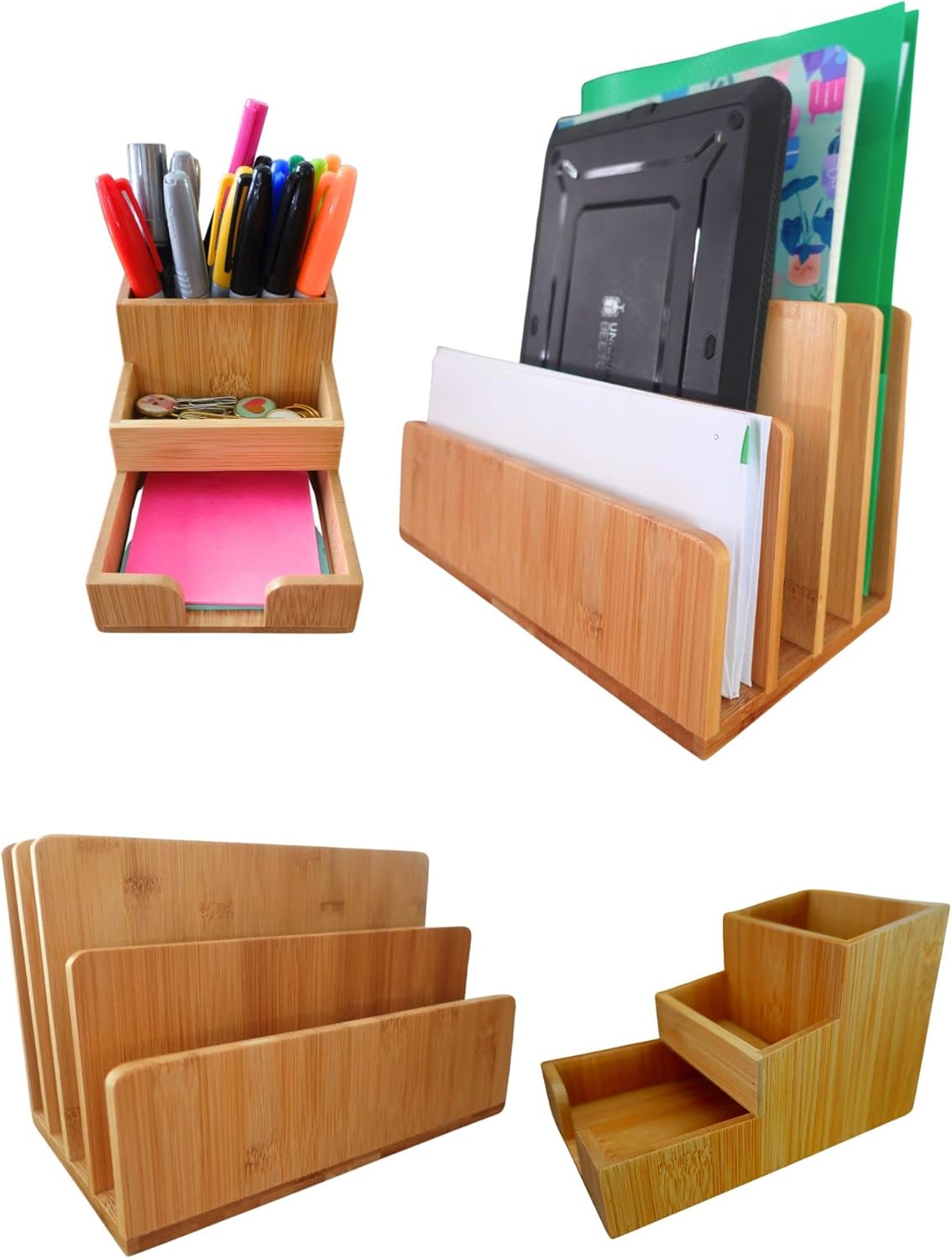 Bundle Desk Organizer and Penholder, Bamboo Desk Organizer