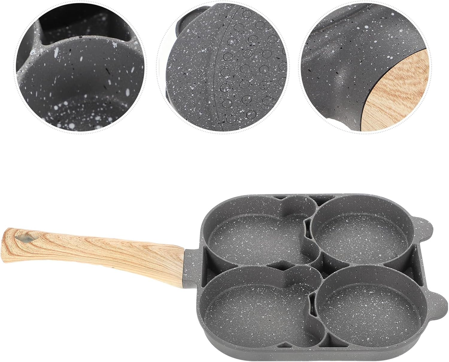 Nonstick Omelette Pan Mini Pancake Making Pan 4-hole Small Gas Stove Wood Grain Handle Kitchen Cooking