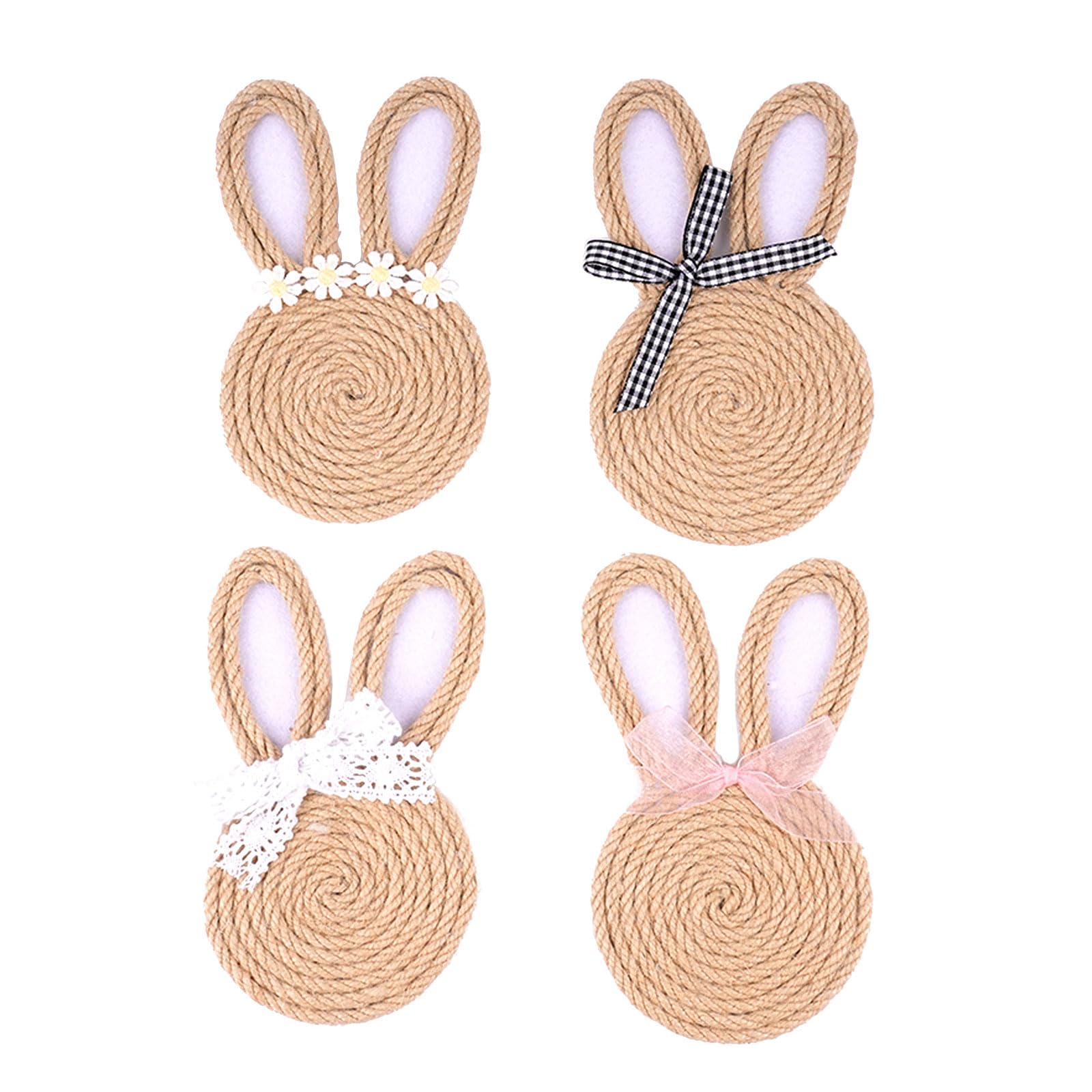 Of 4 Handwoven Rabbits Shaped Coasters Handcrafted Jutes Rope Mat Easter Celebration Kitchen Decoration Kitchen Mat