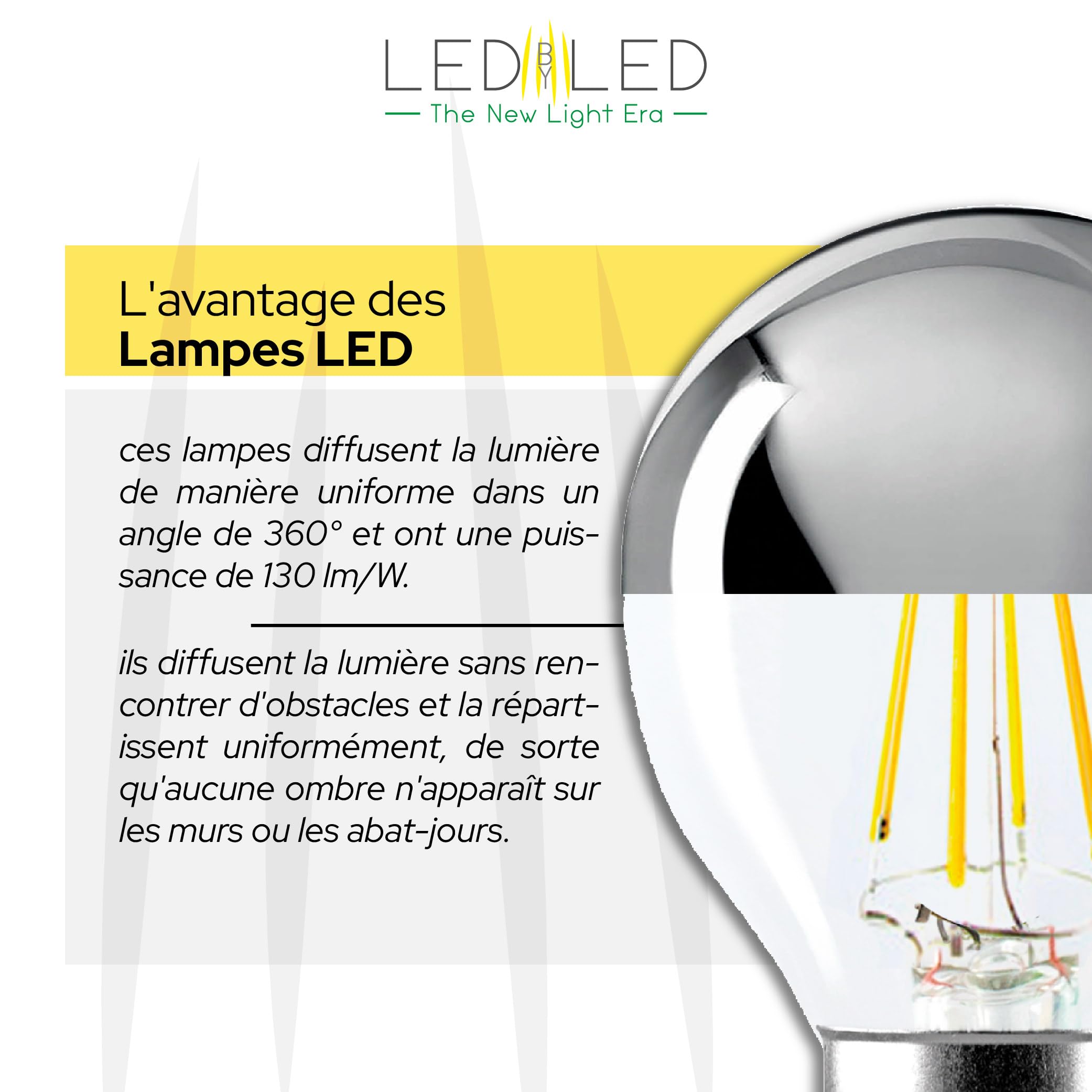 Ampoule goutte miroir 4W équivalente à 40W, E14, verre miroir transparent argenté, 2700K lumière chaude, filament LED droit, 780 lumens, lot de 10 pièces