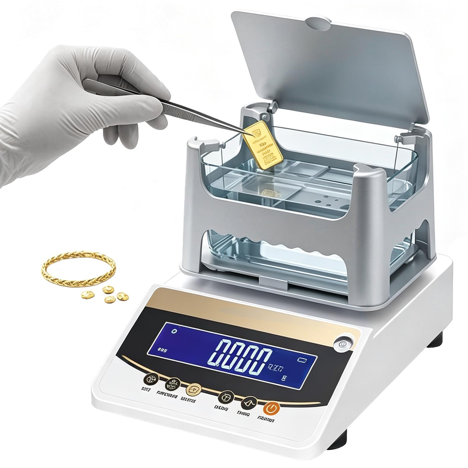 DmqChry Gold Purity Testing Analyzer, Digital Electronic Gold Purity Tester Meter with Max Weight 300g/600g, 0.01 g Precision, for Metal Parts/Rubber Products/Plastic Granules 300K