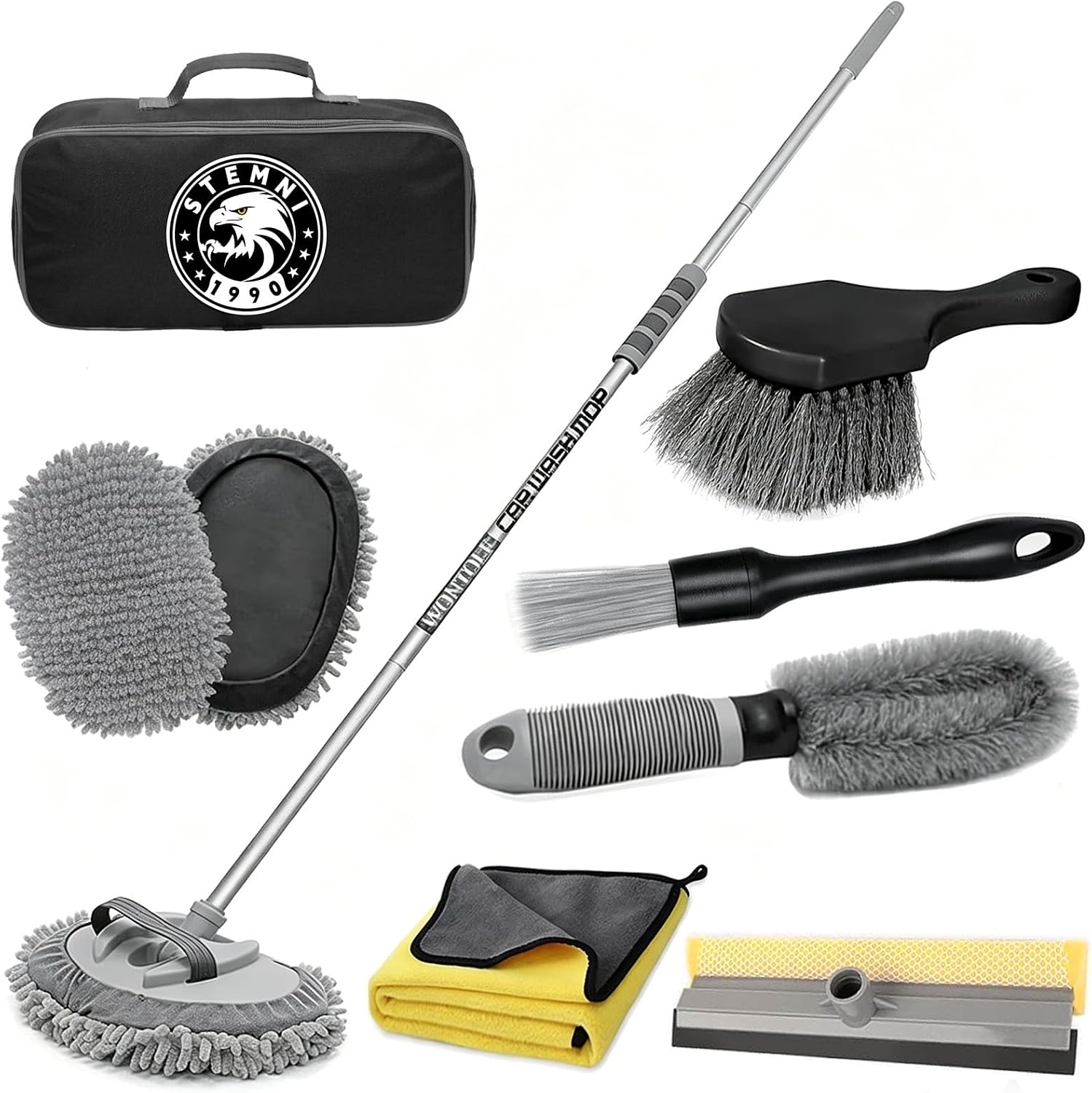 12Pcs Car Wash Kit, 62'' Car Wash Brush with Long Handle Microfiber Carwash Brush Mop Mitt Kit Car Car Washing Supplies Cleaning Kit for Cars RV SUV Truck Boat