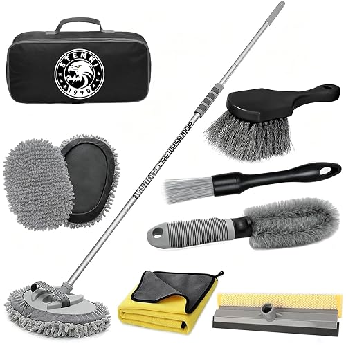 Stemni 12Pcs Car Wash Kit, 62'' Car Wash Brush with Long Handle Microfiber Carwash Brush Mop Mitt Kit Car Car Washing Supplies Cleaning Kit for Cars RV SUV Truck Boat