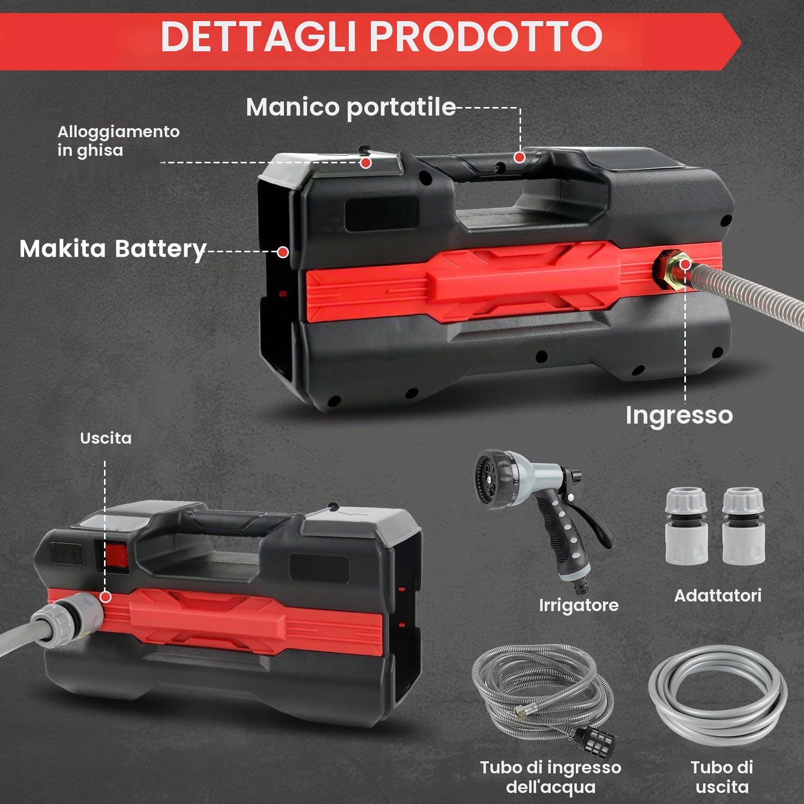 Pompa dell'acqua compatibile con batteria Makita da 18 V, pompa da giardino elettrica, pompa autoadescante portatile senza fili per piscina da giardino, stagno, acquari (solo attrezzi, nessuna