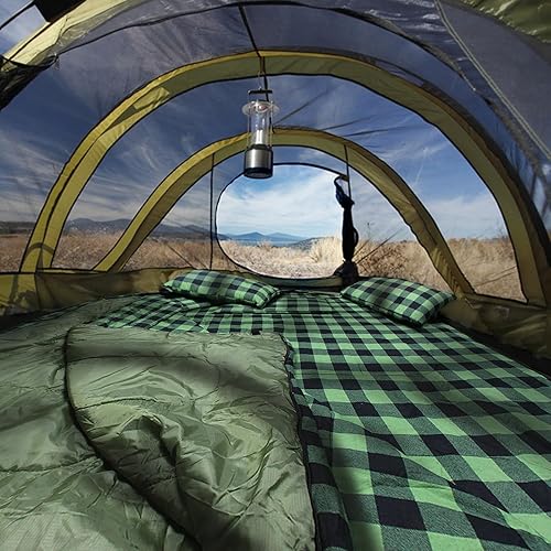 Miniatura 7 de Saco de dormir doble de franela para adultos con 2 almohadas, sacos de dormir para 2 personas, camping, XXL, tamaño Queen, saco de dormir para dos