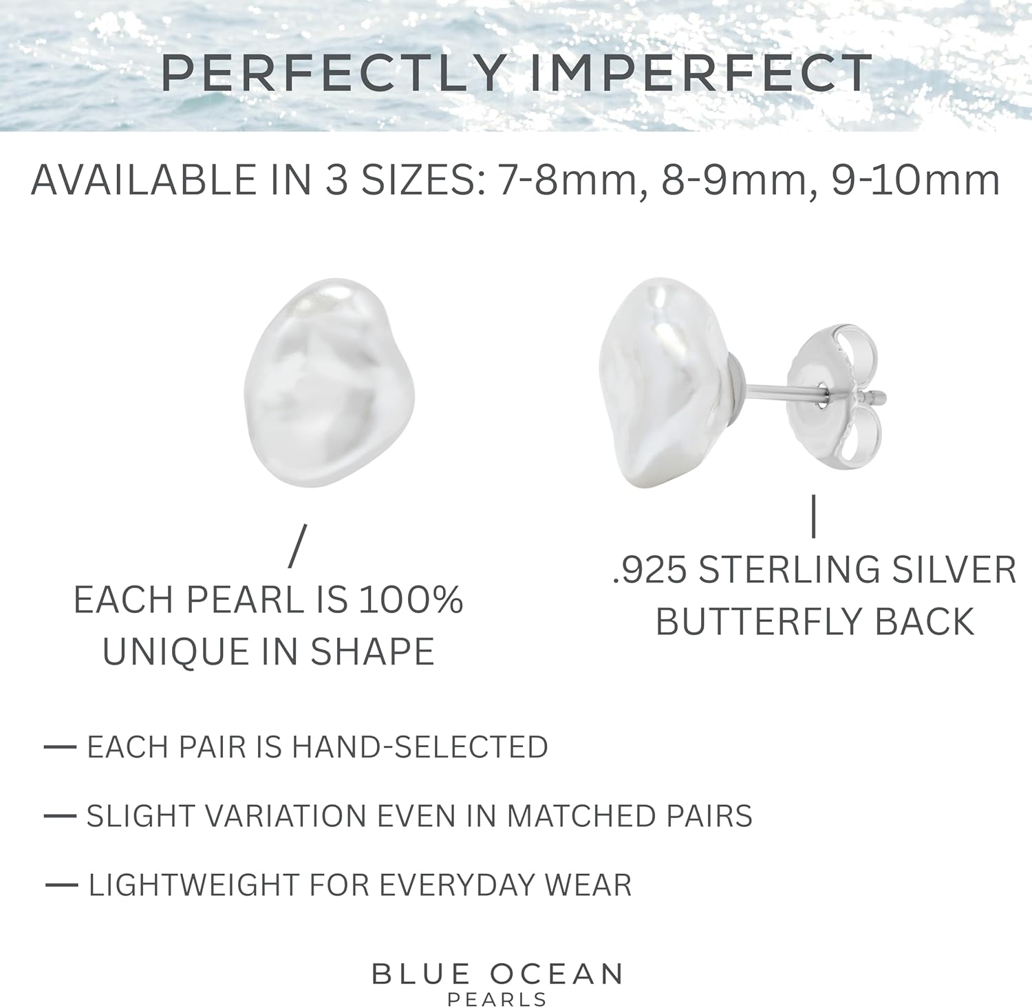 .925 Sterling Silver Freshwater White Keshi Cultured Pearl Earrings