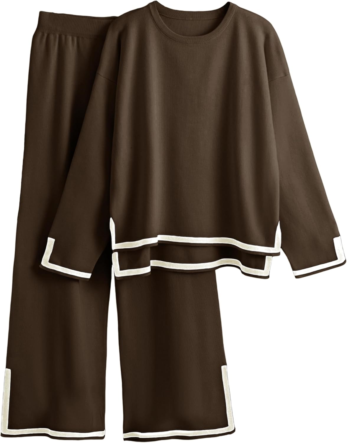 Tanming Women's 2 Piece Outfits Long Sleeve Knit Sweater Top Wide Leg Pants Lounge Sets Tracksuits