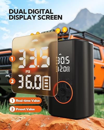 Miniatura 5 de Compresor de aire portátil para inflador de neumáticos, bomba de aire inalámbrica con medidor digital de presión de neumáticos, inflado rápido 3X,