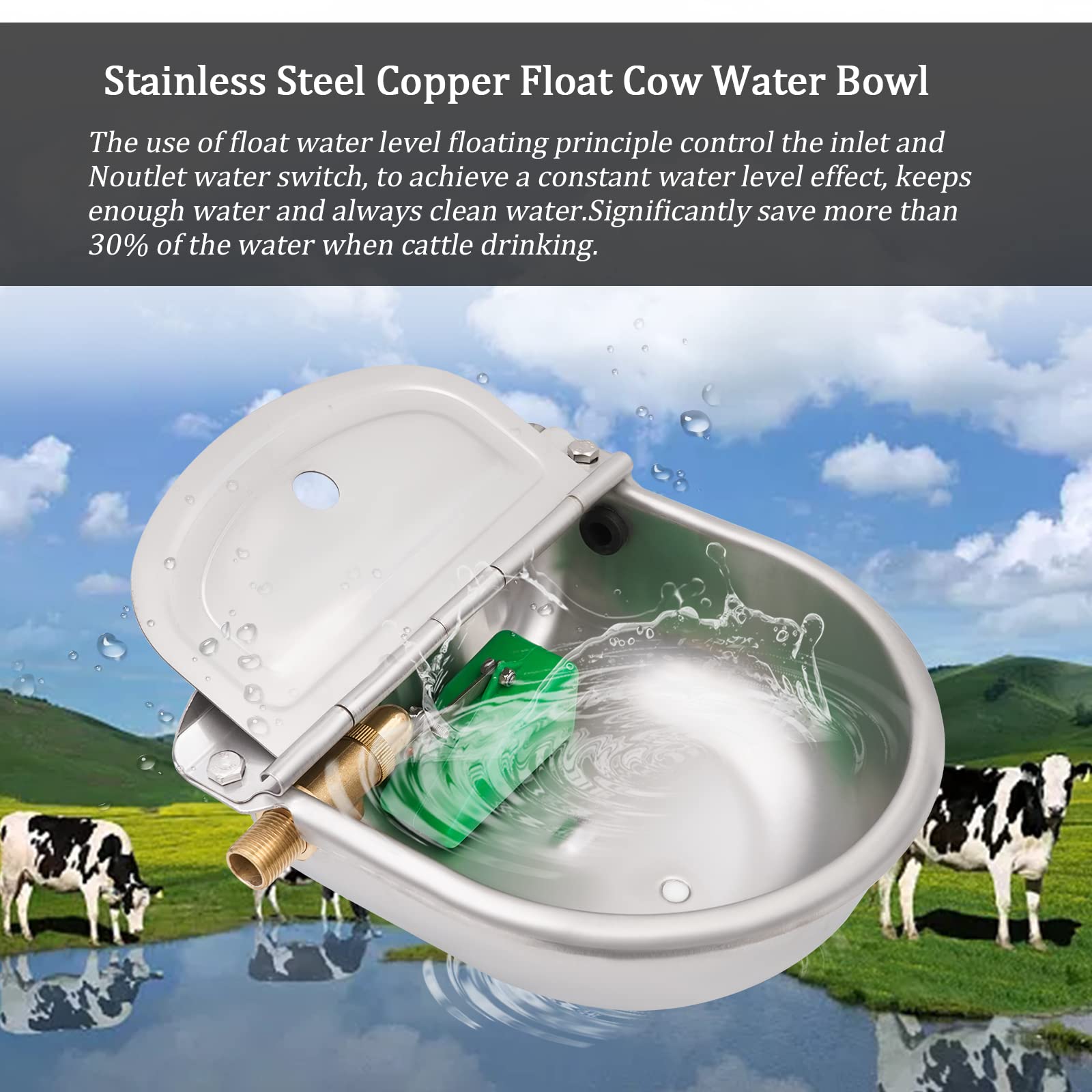 Bebedero para Caballos de Acero Inoxidable,con 2 Piezas VáLvula de Flotador de LatóN y Orificio de Drenaje,Bebedero AutomáTico Apto para Bovinos, Ovinos, Caprinos,Perro