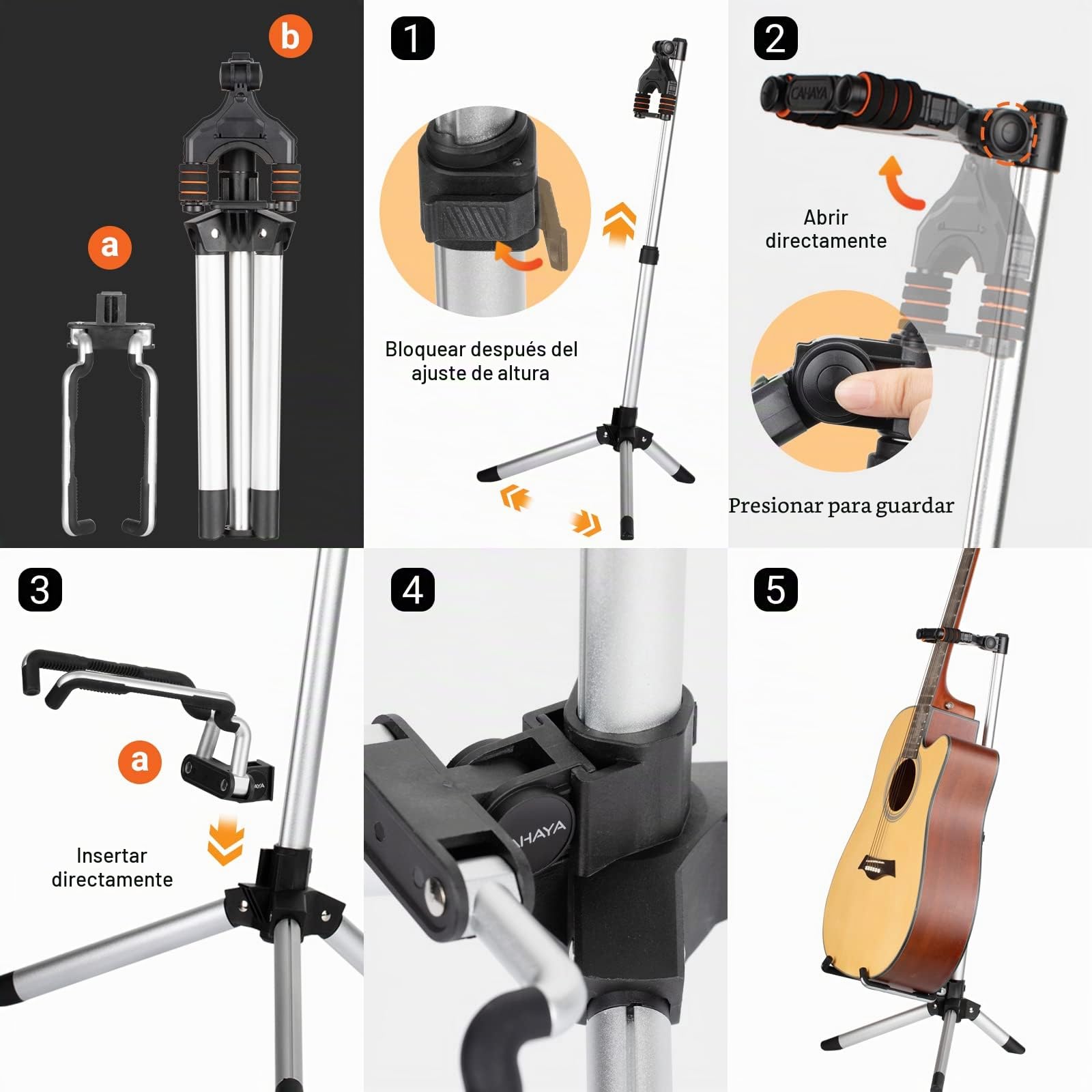CAHAYA Soporte de Guitarra Universal en Aluminio Ligero Stand para Guitarra de Suelo Trípode Compatible con Guitarras Acustica Electrica Española Ukelele Banjo Bajo Modelo CY0264