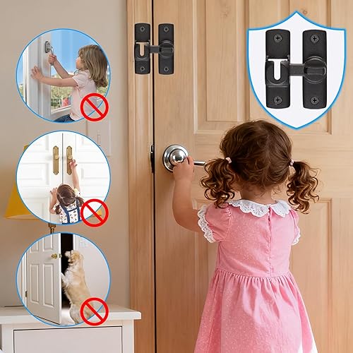 Miniatura 6 de Juego de 2 cerraduras de puerta de granero de 90/180 grados, cerraduras negras para puerta interior, pestillo para puertas de puerta abatible