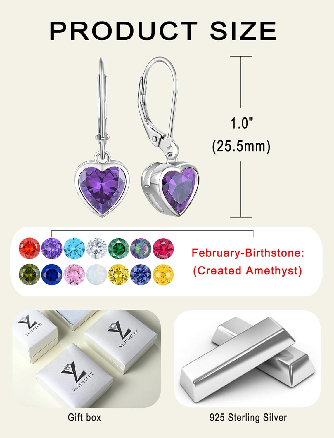 YL 925 Sterling Silver Solitaire Teardrop Dangle Drop Earrings Pear/Heart/Round Cut Birthstone Leverback Earrings Jewelry for Women