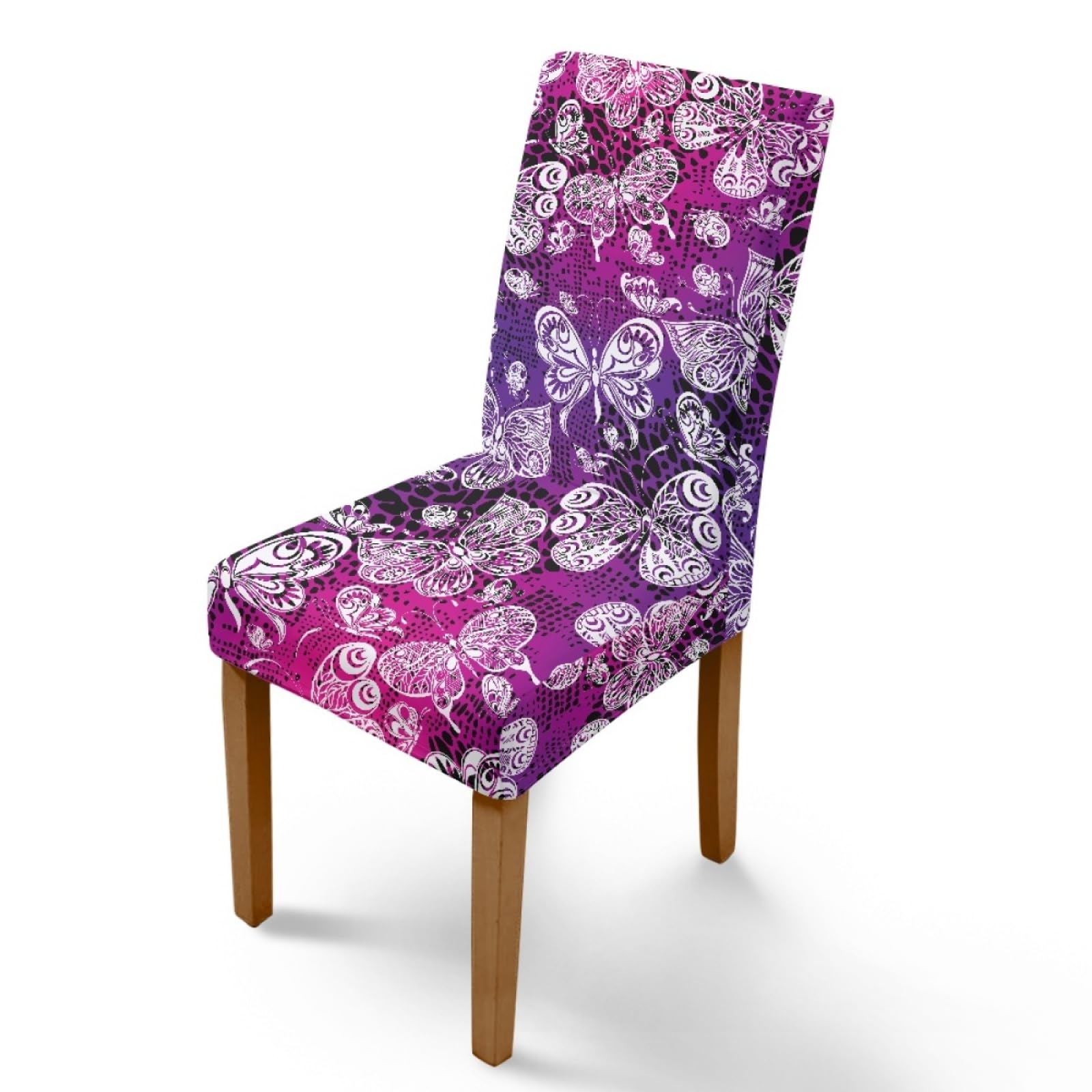 Chair Covers White Insect Purple Dining Chair Covers for Dining Chairs 6 Stretch Spandex Washable Reusable Universal Dining Chair Cover Slipcovers Removable Protector for Kitchen, Party, Home Decor