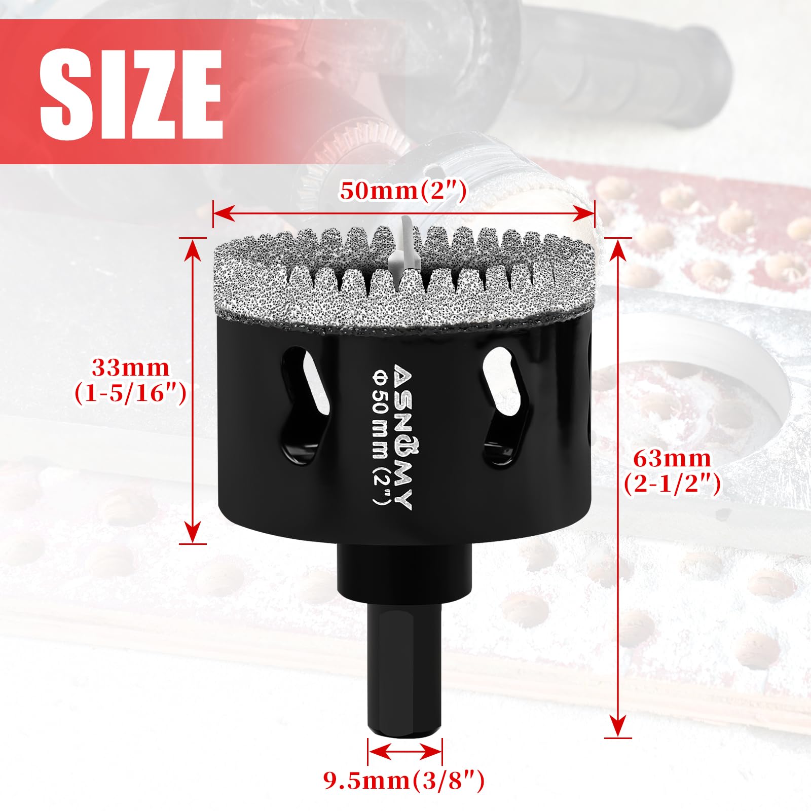ASNOMY Sega a tazza diamantata da 50 mm con Punta Pilota, punta Fresa diamantata, punta per trapano diamantata per vetro, piastrelle, porcellana, pietra di