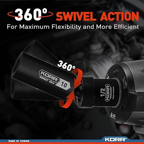 Miniatura 5 de KORR Tools KSS007 Juego de 3 piezas de dados giratorios universales de grado de impacto de 14 pulgadas, 38 pulgadas, 12 pulgadas
