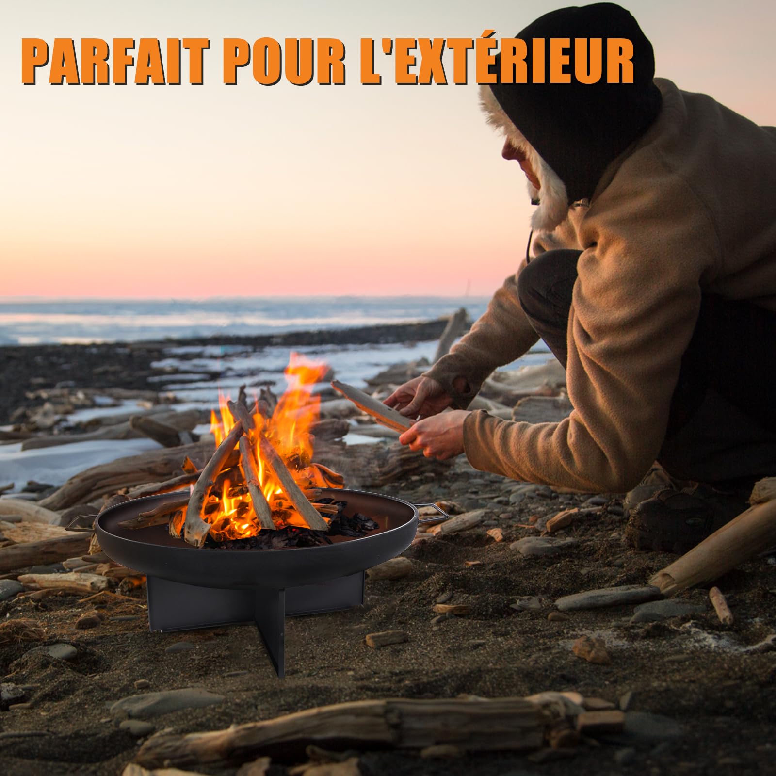 HYCHIKA Brasero Exterieur Ø60cm Foyer Bûcher Fire Pit Camping Jardin