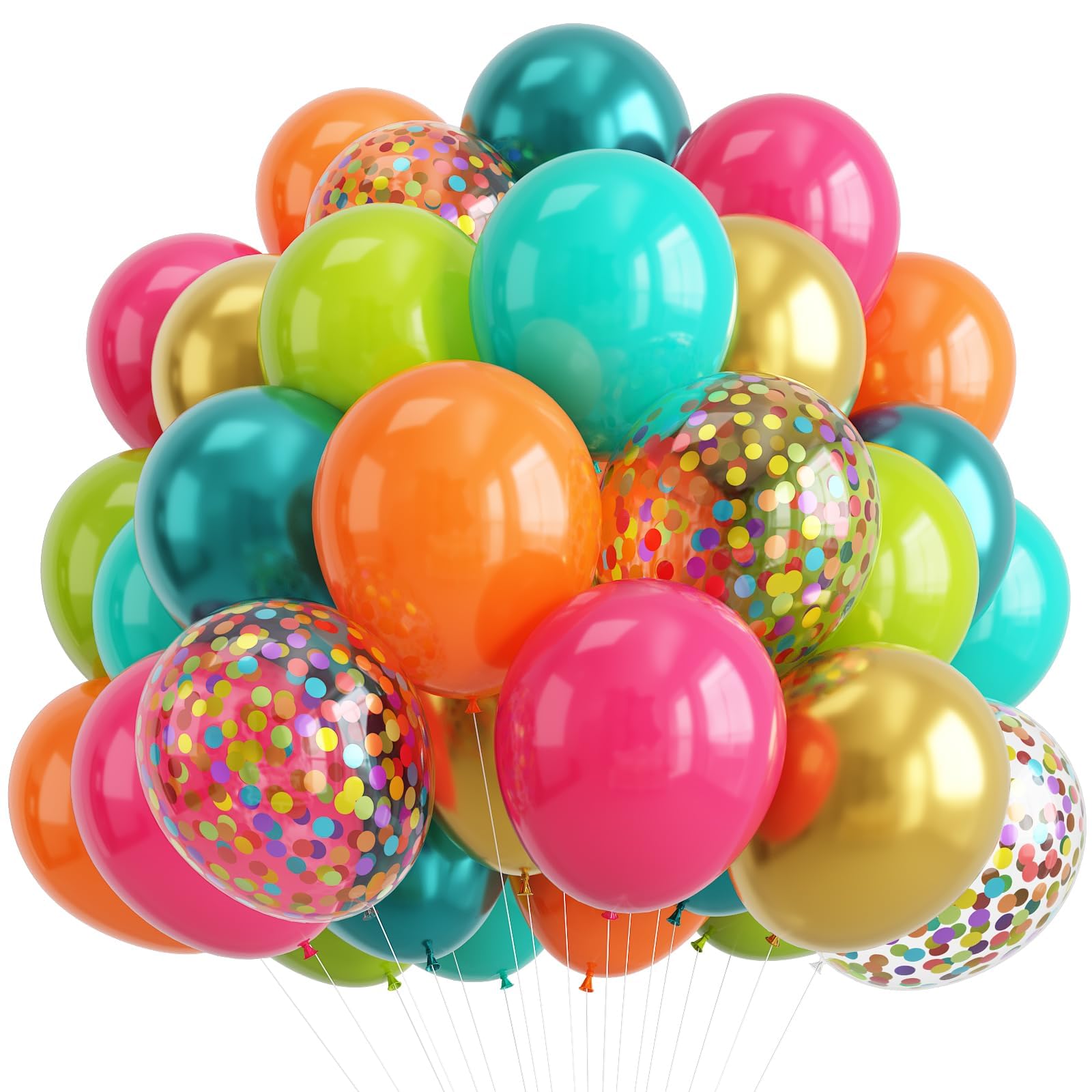 Tropical Balloons Kit, 50 Pcs 12 Inch Hawaiian Teal Orange Pink Metallic Green Gold Confetti Balloons for Girl Kid Summer Beach Luau Aloha Pool Birthday Baby Shower Party Decorations
