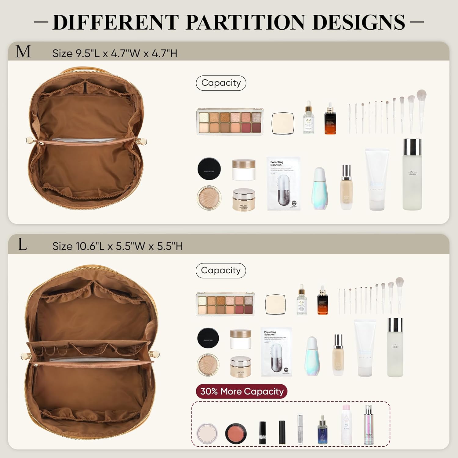 Travel Makeup Bag, Large Capacity Cosmetic Bags for Women, Waterproof Portable Pouch Open Flat Make up Organizer Bag with Dividers and Handle, Toiletry Bag for Essentials - Image 3