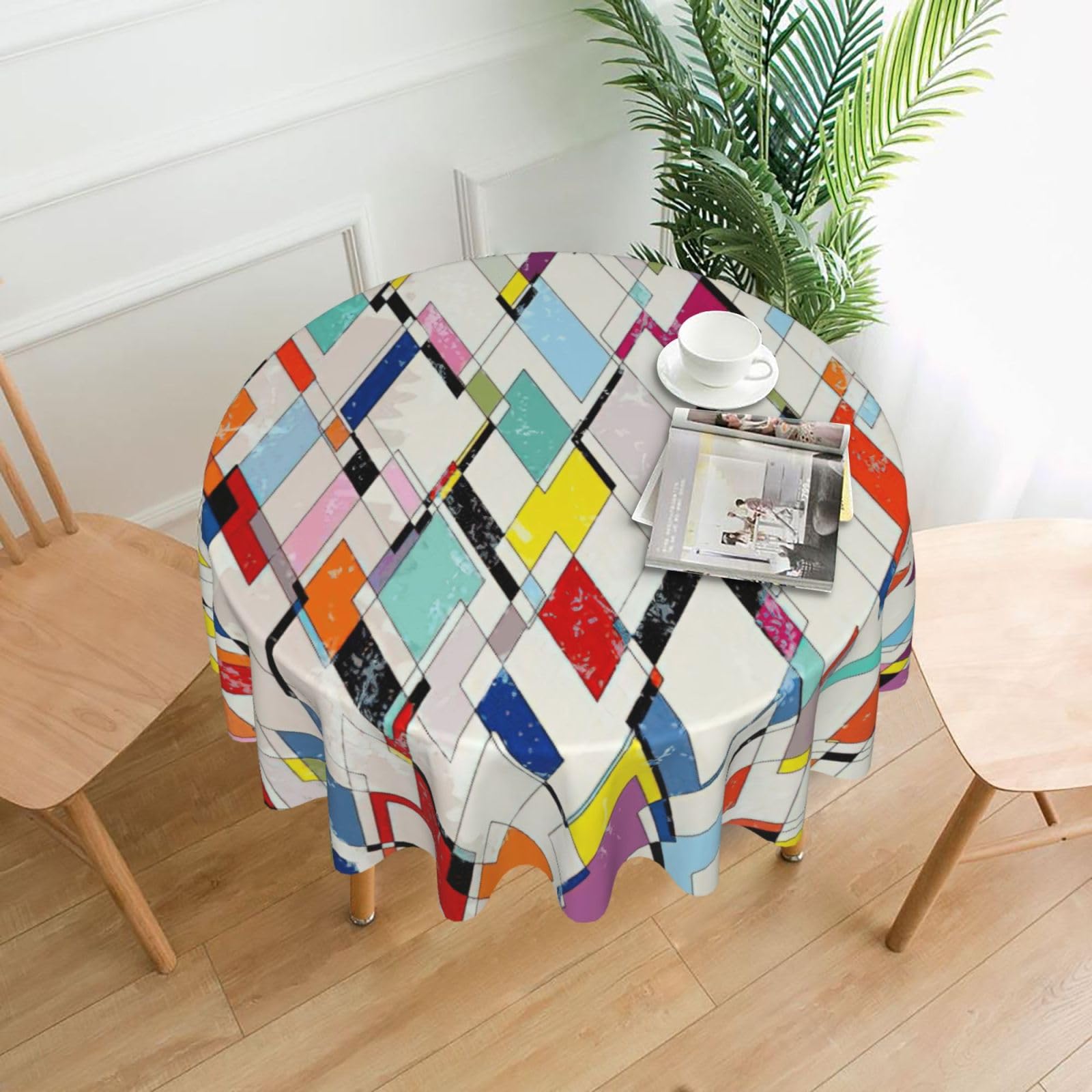 SDEGTHO Colored plaid wallpaper Print Modern Retro Round Tablecloth 60in Polyester Fabric Cover for Party Dining Table Washable