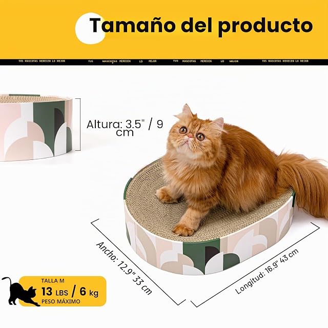Foto 8 de 8 de Conlun Rascador Gatos 2 en 1 Óvalo, Protege tu Sofá Cama Antiarañazos, Cartón Ondulado Reciclable, 43x33x10cm
