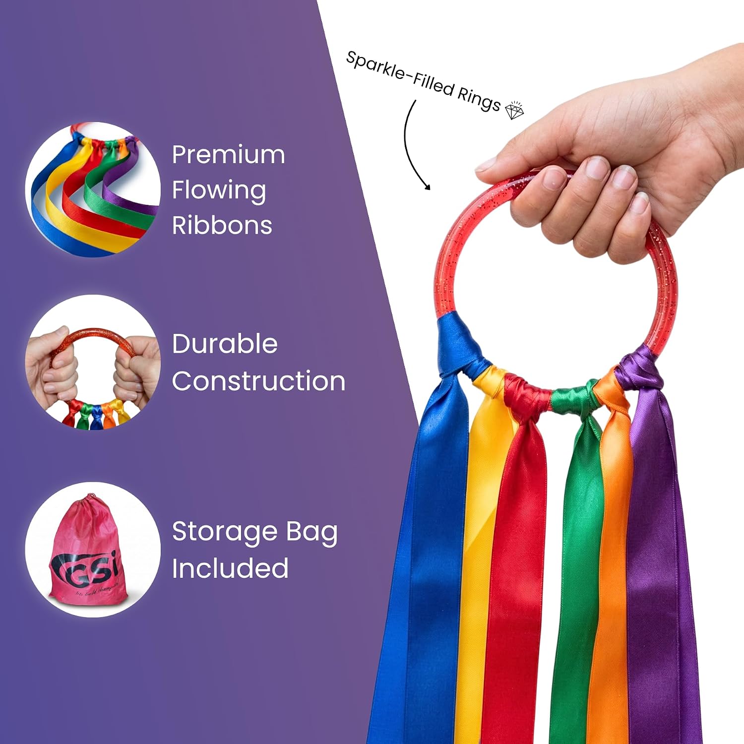 GSi Rhythm & Movement Bundle with 6 & 12 Pack Rainbow Ribbon Rings image 4