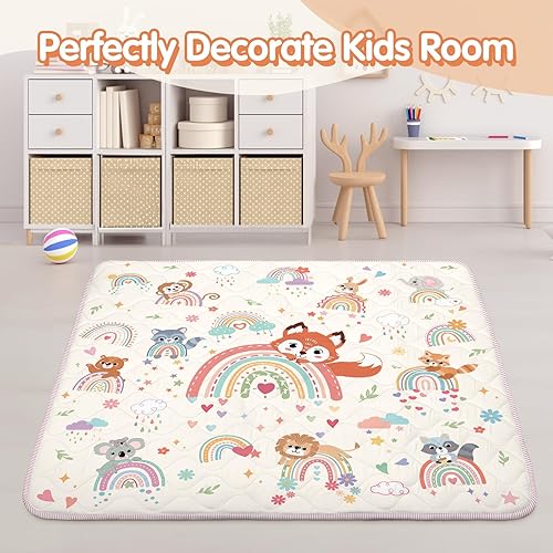 Miniatura 7 de Tapete de juego para bebé, tapete Toodler de 50 x 50 pulgadas, espuma extra gruesa antideslizante, lavable, cojín para gatear para jugar con el