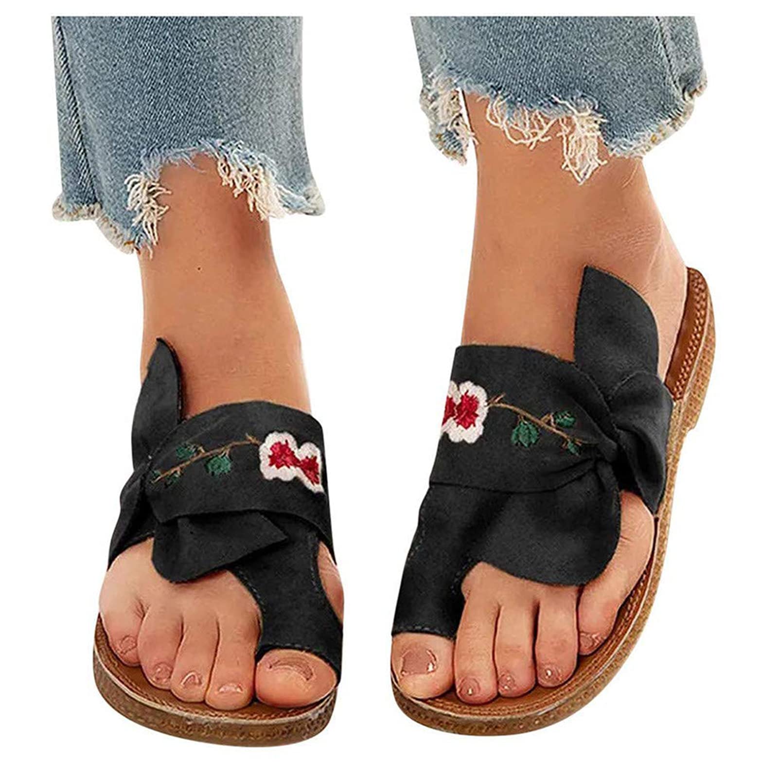 SONG Sandalias De Corrección para Mujer, Arco Bordado De Gamuza Corrector  De Dedo Gordo Chanclas Moda De Verano Cómodas Sandalias De Playa con Punta  Abierta y Dedo del Pie,Black-38 : Amazon.es: Zapatos