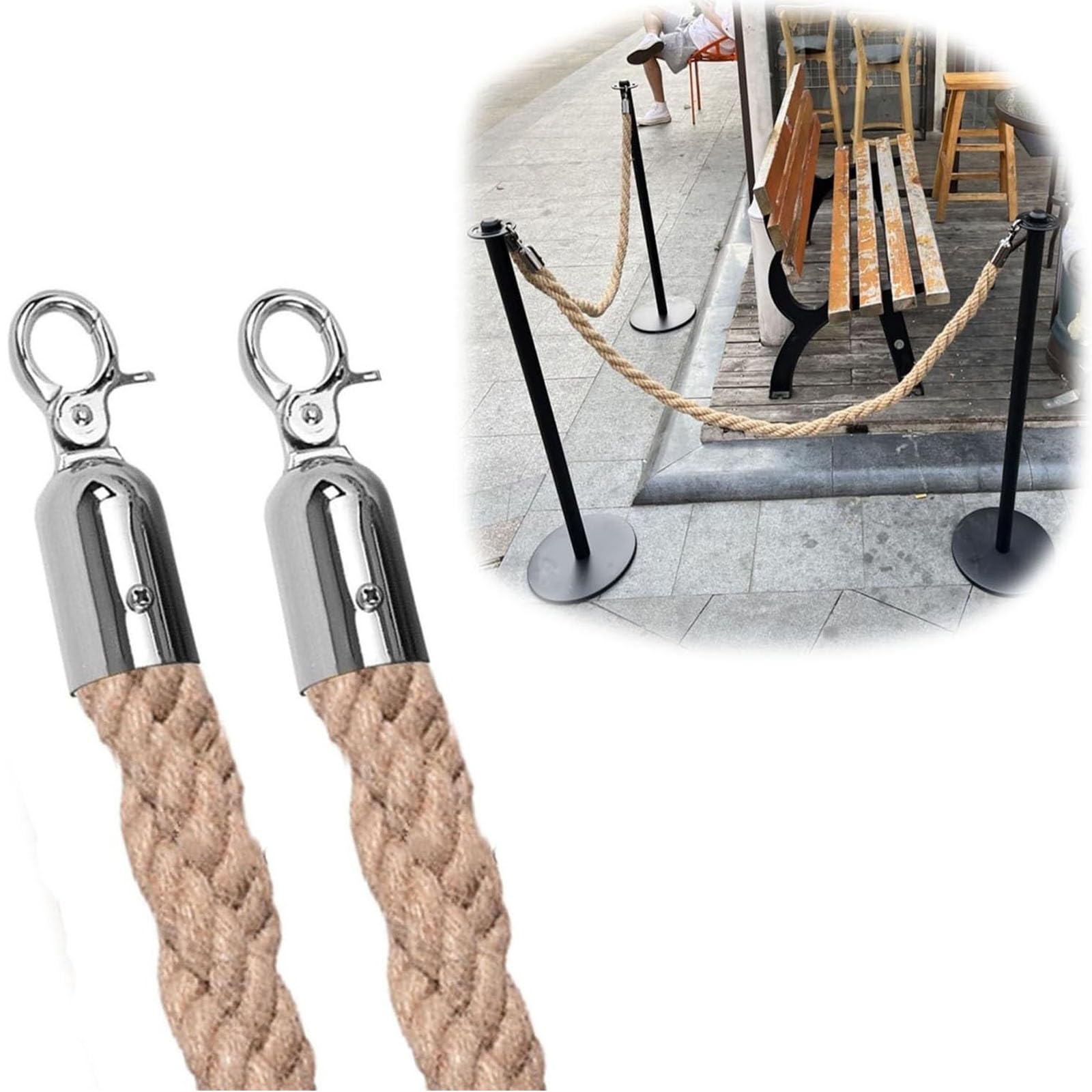GDMDPTE 2-Pack 10m Braided Hemp Rope with Hooks - VIP Barrier for Event Security Red Carpet Stanchions Queue Management and Crowd Control at Cinema or Parties