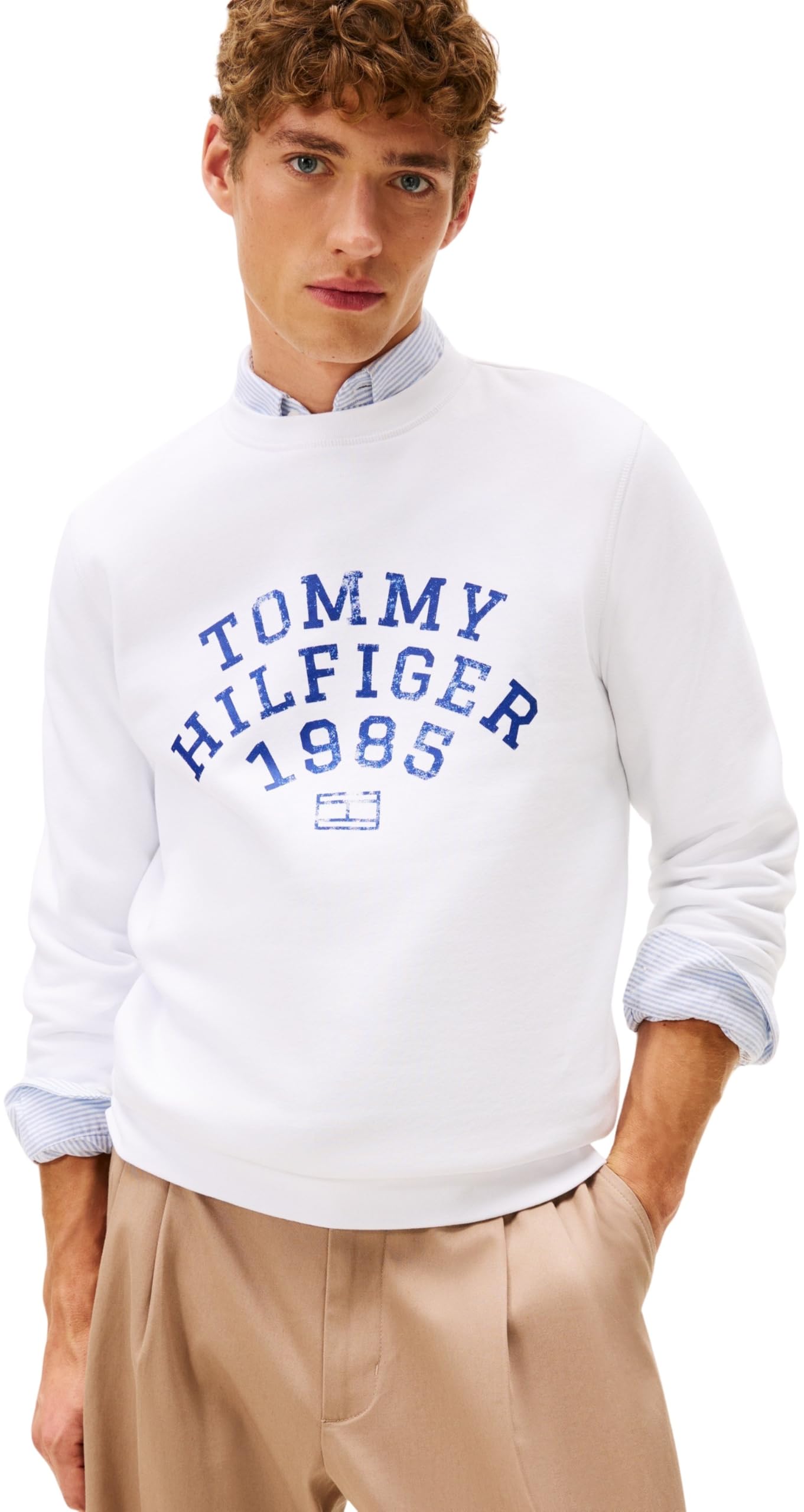 Tommy Hilfiger Men HILFIGER ARCH SWEATSHIRT MW0MW41426 Pullover Sweatshirt, WHITE, L