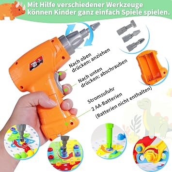 Toys from 3 years mosaic plug-in game with electric drill screws plug-in game children's tools Montessori toys puzzle from 3 years cordless screwdriver gifts 3 4 years young 224 pieces