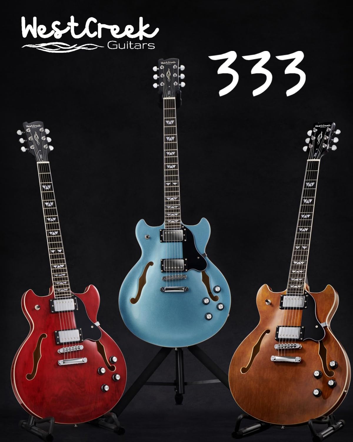 WestCreek 333 Electric Guitar with 6 String, Semi Hollow Body Jazz