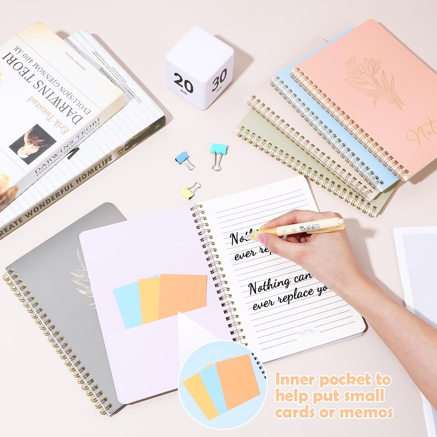 Cholemy 10 Pack Spiral Notebook Aesthetic School Supplies A5 Cute Morandi Pastel Floral Notebook Writing Journals for Student College Ruled Journals 100 Pages/ 50 Sheets for Women Office Gift
