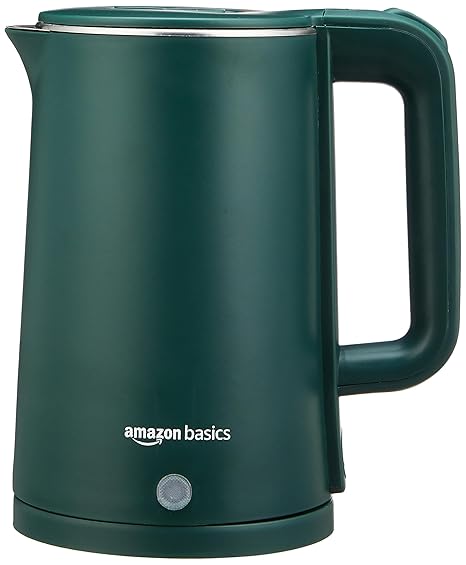 amazon basics 1.5 Liter Cool Touch Electric Kettle| 1350 Watt|Stainless Steel Body|Auto Cut-Off|Triple Safety Protection(Green)