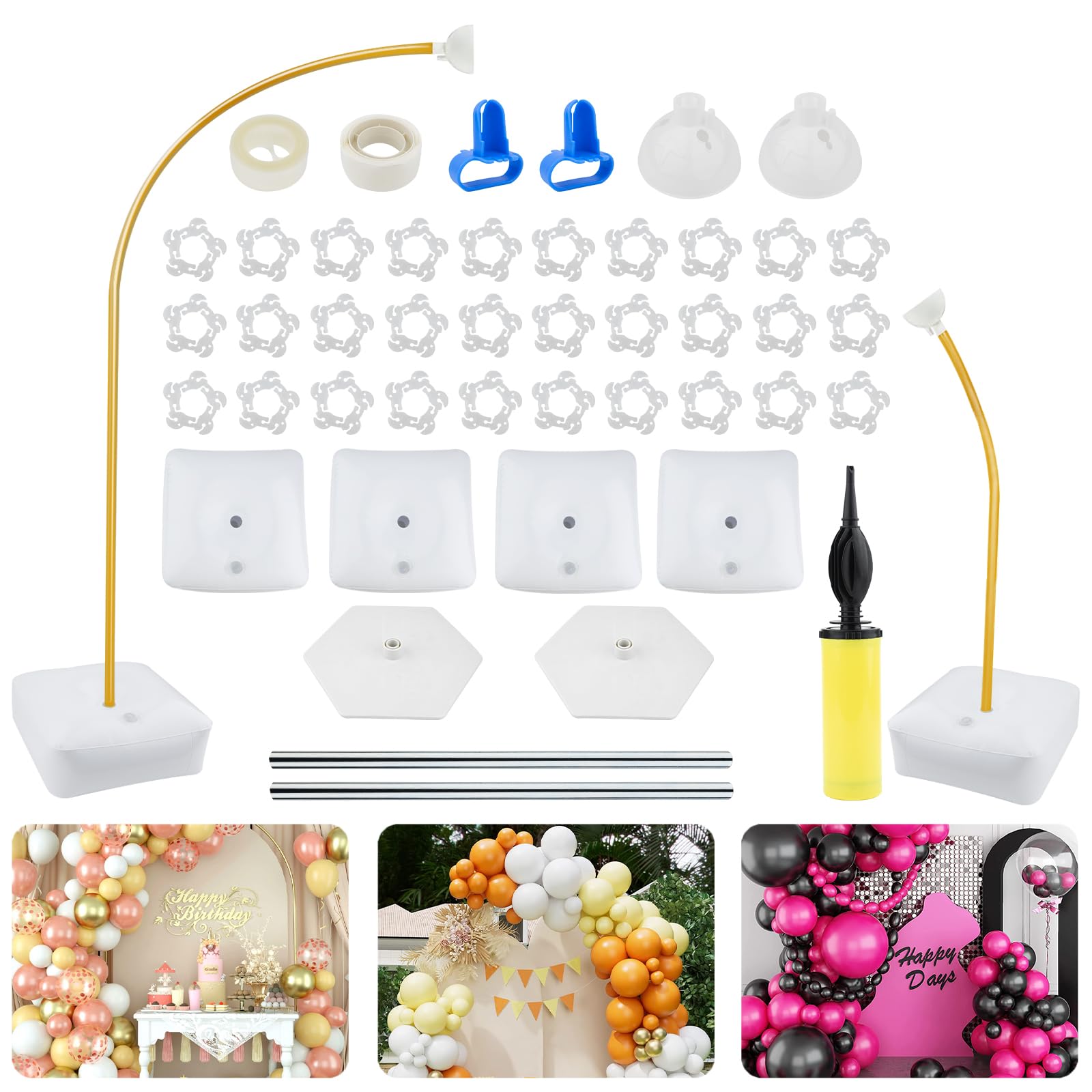 Balloon Arch Stand Kit 8.2Ft & 5Ft | Half Curve Adjustable Bendable Balloon Arch Frame with Base for Wedding, Birthday, Baby Shower, Yard Lawn, and Graduation Decorations, Golden